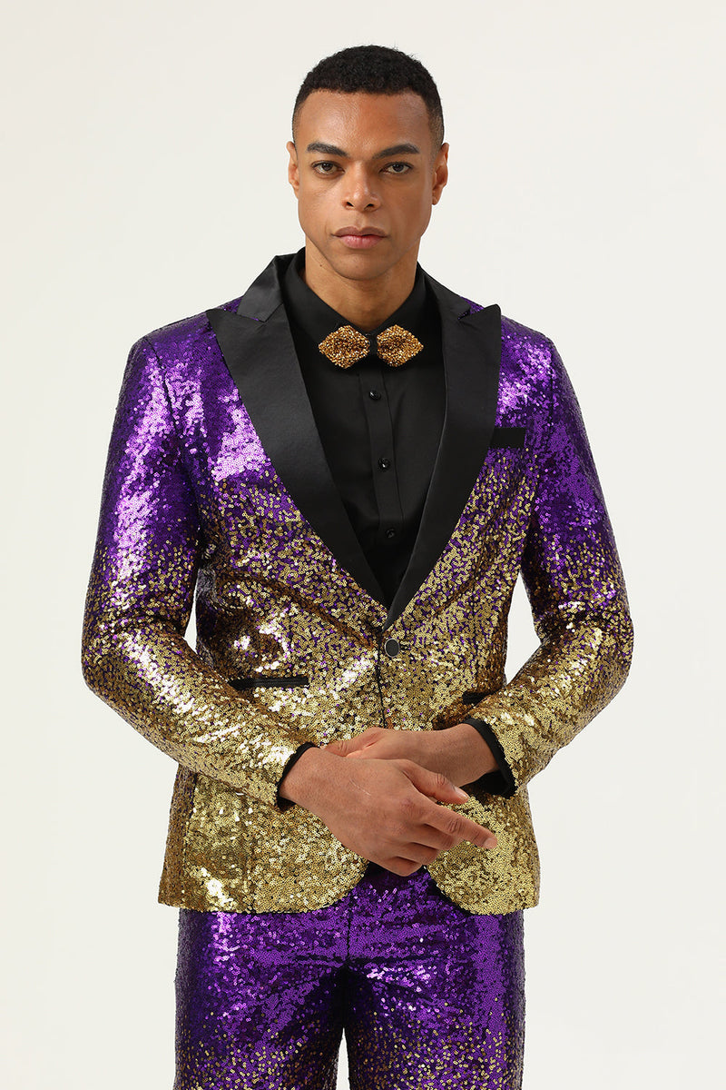 Load image into Gallery viewer, Menn 2 Piece Ombre paljetter Purple Slim Fit Notched Lapel Prom Dresser