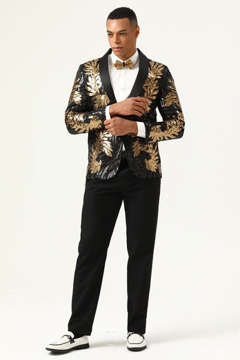2 Piece Black og Gold Jacquard paljetter menn Prom Suits
