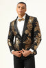 Load image into Gallery viewer, 2 Piece Black og Gold Jacquard paljetter menn Prom Suits