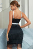 Load image into Gallery viewer, en linje spaghetti stropper svart cocktail kjole med dusk
