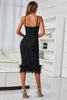 Load image into Gallery viewer, svart midi bodycon fest kjole med fjær