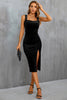 Load image into Gallery viewer, fløyels svart cocktail fest kjole med spalte