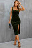 Load image into Gallery viewer, fløyels svart cocktail fest kjole med spalte