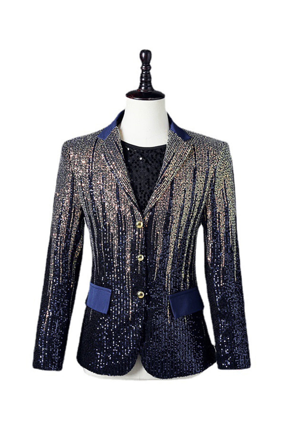 Glitter Navy Paljetter Single-Breasted menn Blazer