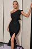 Load image into Gallery viewer, En skulder Bodycon liten svart kjole