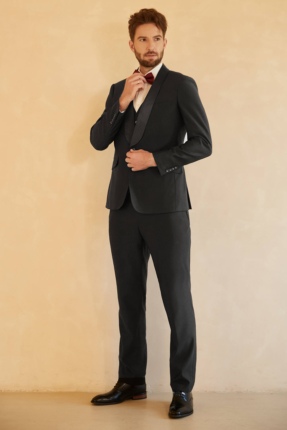 Black Shawl Lapel Single Breasted 3 Piece menn Suits