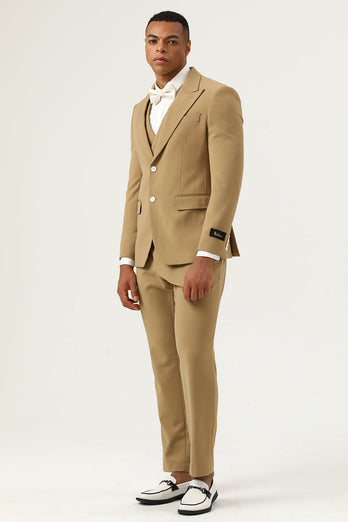 3 stk Brown Single Breasted Peak Lapel menn Prom Suits