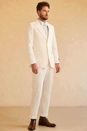 White Peak Lapel Single Breasted 3 Piece menn Wedding Suits