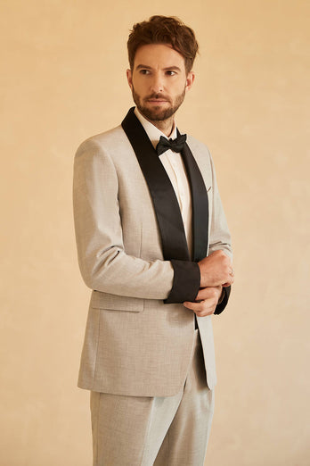 Grey Shawl Lapel Double Breasted 2 Piece menn Suits