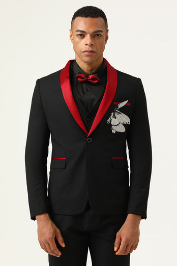 3-delt svart rødt sjal jakkeslag menn Prom Suits