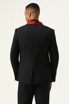 3-delt svart rødt sjal jakkeslag menn Prom Suits