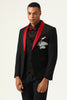 Load image into Gallery viewer, 3-delt svart rødt sjal jakkeslag menn Prom Suits