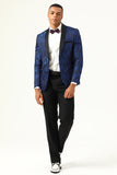 One Button Blue Shawl Lapel Jacquard menn Prom Blazer