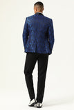 One Button Blue Shawl Lapel Jacquard menn Prom Blazer