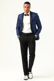 One Button Blue Shawl Lapel Jacquard menn Prom Blazer