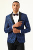 Load image into Gallery viewer, One Button Blue Shawl Lapel Jacquard menn Prom Blazer