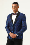 One Button Blue Shawl Lapel Jacquard menn Prom Blazer