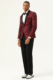 One Button Red Shawl Lapel Jacquard menn Prom Blazer