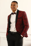 One Button Red Shawl Lapel Jacquard menn Prom Blazer