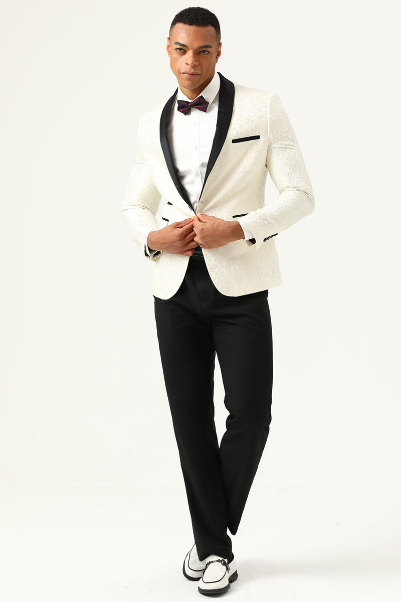 Load image into Gallery viewer, One Button Hvit Shawl Lapel Jacquard menn Prom Blazer