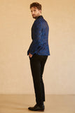 Blå Shawl Lapel Jacquard One Button menn Prom Blazer