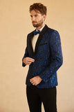 Blå Shawl Lapel Jacquard One Button menn Prom Blazer