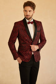 Red Shawl Lapel Jacquard One Button menn Prom Blazer