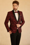 Red Shawl Lapel Jacquard One Button menn Prom Blazer