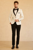 White Shawl Lapel Jacquard One Button Menn Prom Blazer