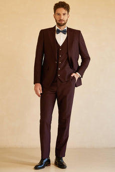 Peak Lapel Single Button Burgund menn Wedding Suit