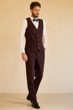 Peak Lapel Single Button Burgund menn Wedding Suit