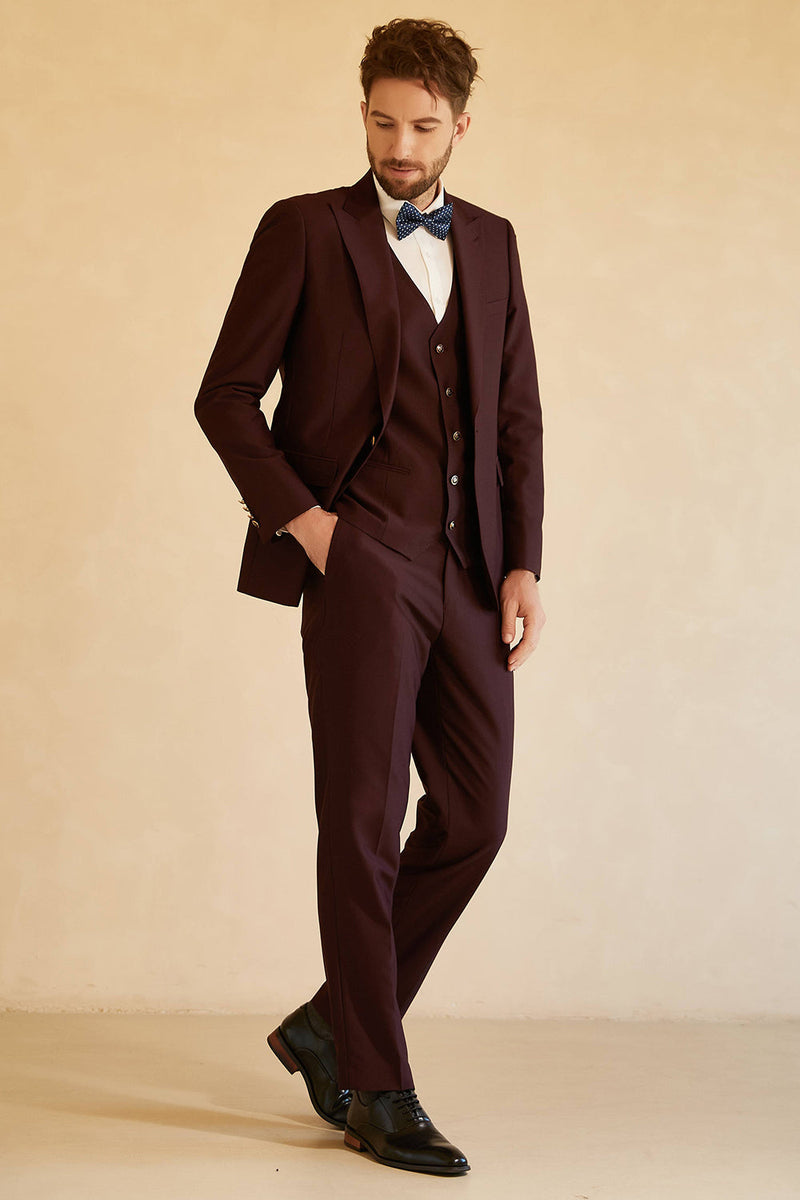 Load image into Gallery viewer, Peak Lapel Single Button Burgund menn Wedding Suit