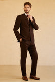 Notched Lapel To Button Dark Brown 3 Piece Suit Wedding