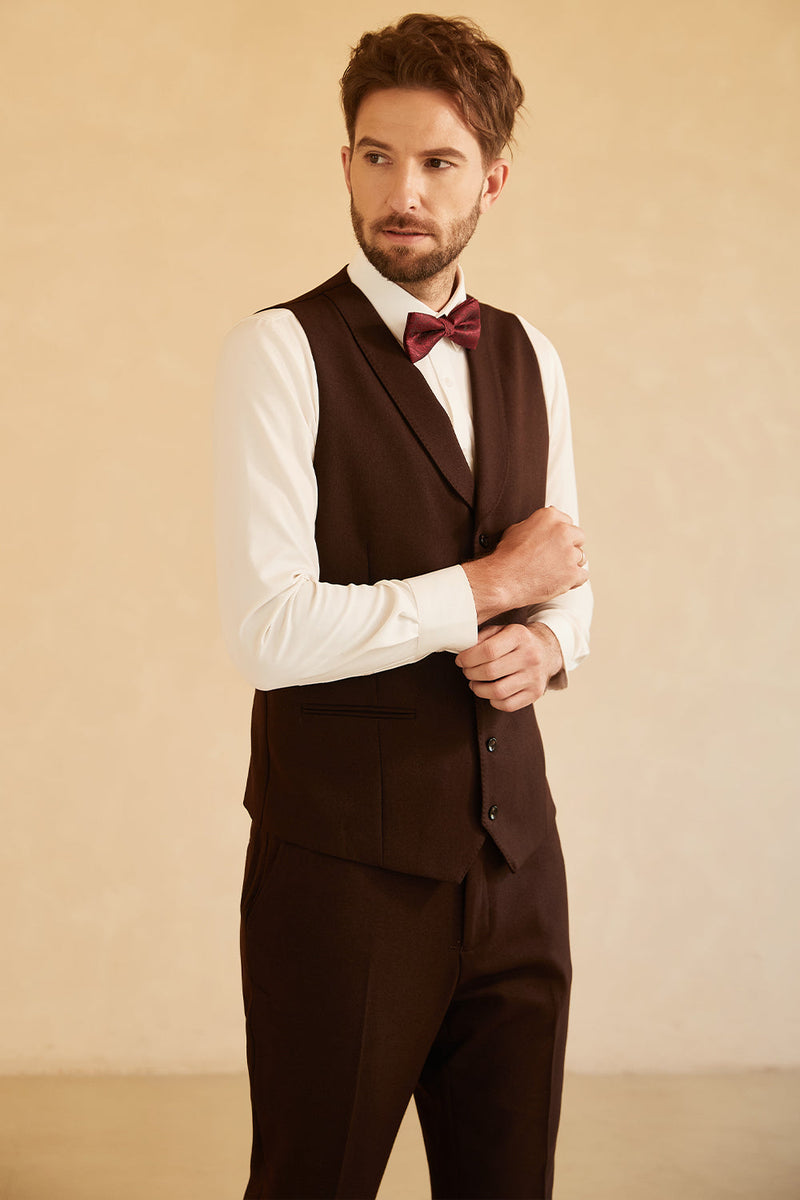Load image into Gallery viewer, Notched Lapel To Button Dark Brown 3 Piece Suit Wedding