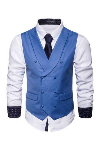 Shawl Neck Blue Double Breasted menns vest