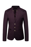 Navy Stand Collar Single Breasted Menn Blazer