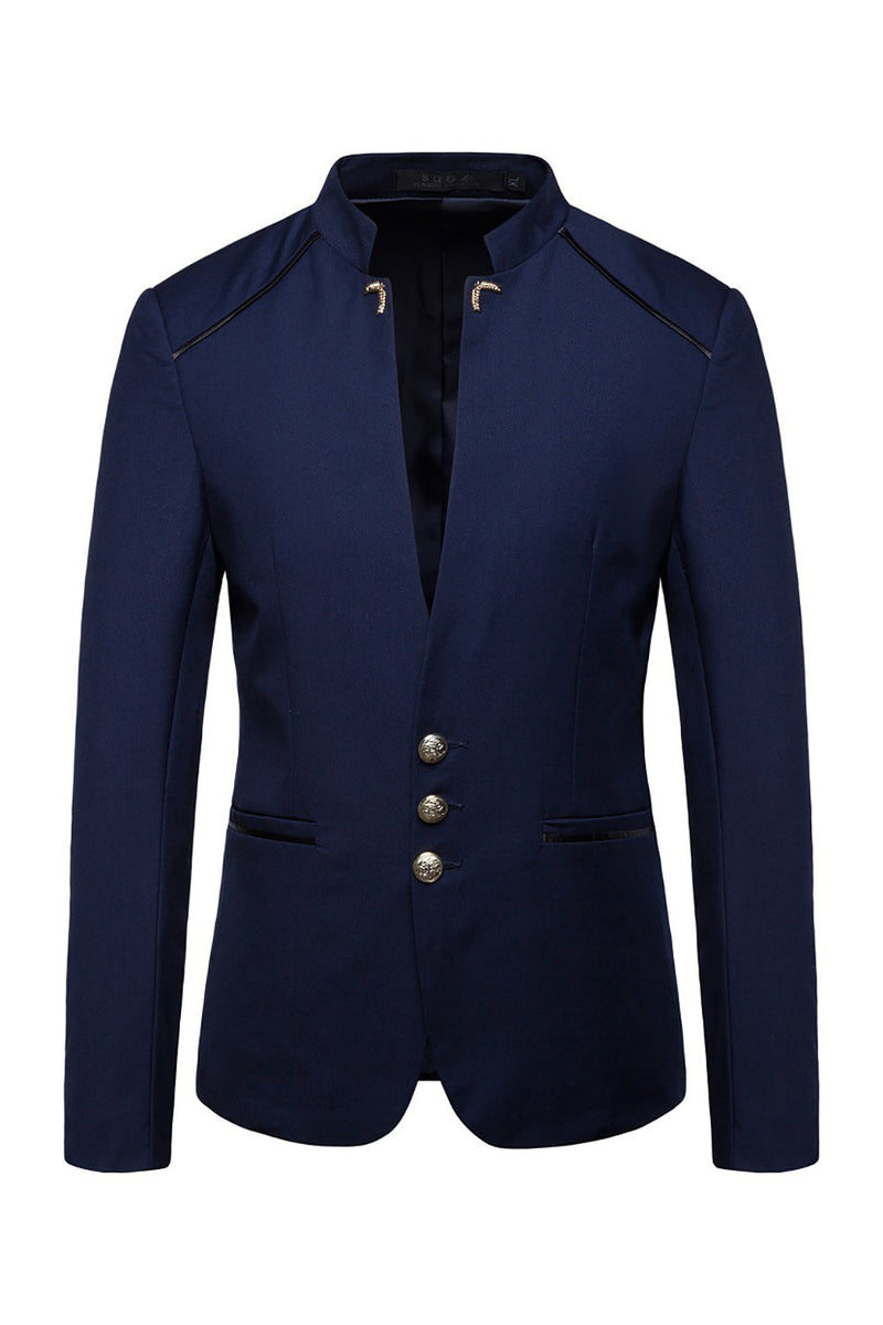 Load image into Gallery viewer, Navy Stand Collar Single Breasted Menn Blazer
