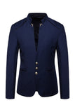 Navy Stand Collar Single Breasted Menn Blazer