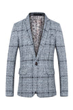 Grey Grid Notched Lapel menn Blazer