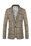 Grey Grid Notched Lapel menn Blazer