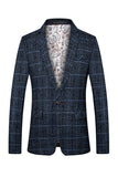 Grey Grid Notched Lapel menn Blazer