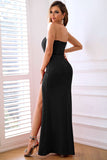 Sheath Sweetheart Black Prom kjole med delt front