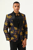 Gul Flower Shawl Lapel Jacquard menn Prom Blazer