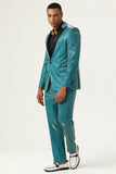 Glitter Peacock Blue Peak Lapel 2 Piece Menn Suits