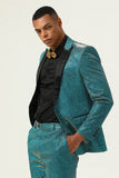 Glitter Peacock Blue Peak Lapel 2 Piece Menn Suits