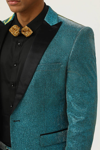 Glitter Peacock Blue Peak Lapel 2 Piece Menn Suits