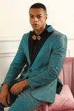 Glitter Peacock Blue Peak Lapel 2 Piece Menn Suits