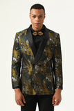 Gul Jacquard Double Breasted Shawl Lapel menn Prom Blazer