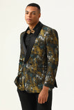 Gul Jacquard Double Breasted Shawl Lapel menn Prom Blazer