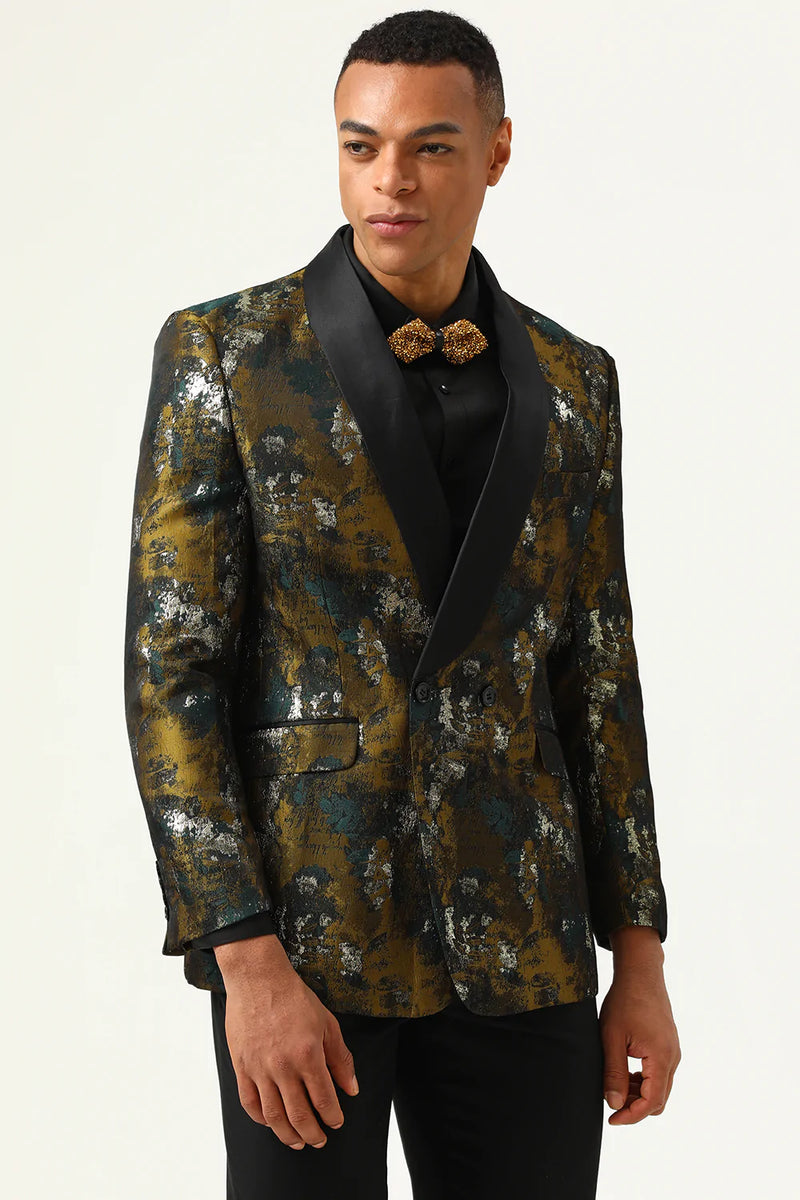 Load image into Gallery viewer, Gul Jacquard Double Breasted Shawl Lapel menn Prom Blazer